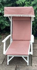 Vintage Reupholstered Folding Deck Chair with Sun Canopy