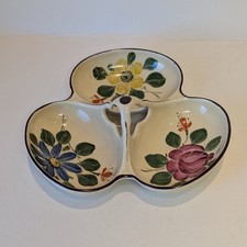 Vintage Ceramic 3 Section Divided Serving Dish Hand Painted Floral Cottagecore. 