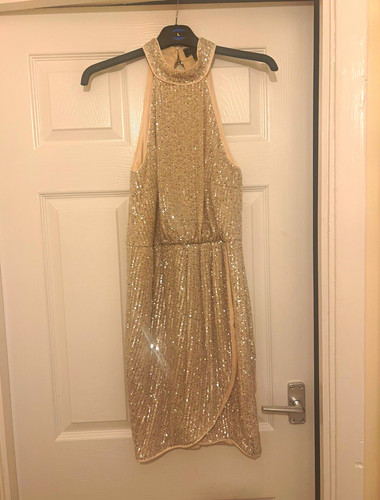 Lipsy gold sequin halter neck - gold,