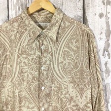 JOHN ROCHA Men's Shirt XXL Floral Paisley Print Beige Long Sleeve Casual