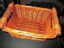 OBLONG WICKER WORK BASKET WITH HANDLES