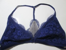 Victoria Secret Bra Size M Navy Wireless Unlined Racerback Front Closure Lace
