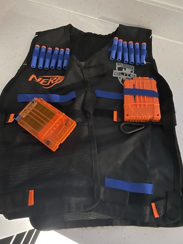 Nerf vest and glasses - and,
