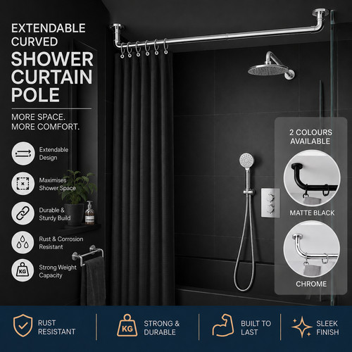 Extendable shower curtain - curtain, pole