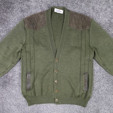 Antartex Wool Jumper Cardigan Green Size Medium Hunting Shooting Vintage Leather