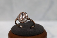 9ct Rose Gold Morganite & Diamond Cluster Ring - Size P½ - UK Hallmark