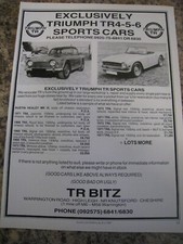 TR BITZ TRIUMPH TR EXCLUSIVELY TRIUMPH SPORTS CARS 1987 ADVERT A4 SIZE FILE 19