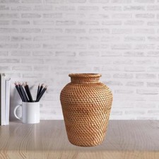 Retro Style Rattan Vase Wicker Vases Decoration Flower Pot Holder Basket Tablet