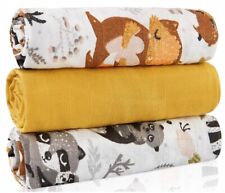 Baby Muslin Nappies Cloth Diaper Cotton 3-PACK Colourful 70x70cm Raccoon
