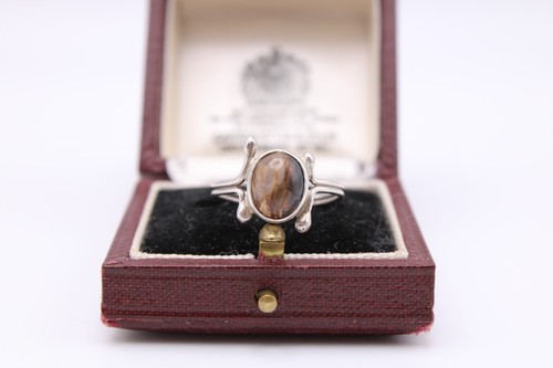Silver agate stone ring
