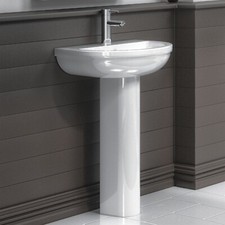 Bathroom 500mm Ceramic Wash Basin & Full Pedestal Modern Round 1 Tap Hole Sink