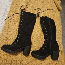 Black Chunky Heel Lace-Up