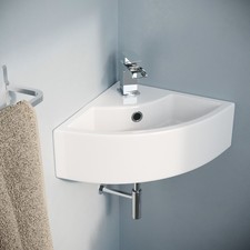 Tulla 465mm x 325mm Small Quarter Corner Wall Mounted Basin Sink Tap & Waste