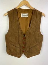 Real Suede Leather Waistcoat UK Size 14 / Large Women`s Vest Brown