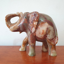 Vintage Heavy Onyx Marble Multicoloured Elephant Statue Figurine Hand Carved