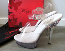 PLEASER ALLURE 608 CLEAR POLE LAP DANCING SEXY 6'' HEELS SHOES UK 4 EUR 37 BOXED