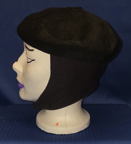Black wool beret - black, w/earflaps