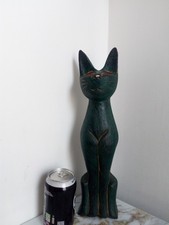 VINTAGE WOODEN HAND CARVED LARGE CAT HEIGHT 37 cm