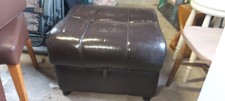 Brown Faux Leather Storage Footstool With Hinged Padded Lid