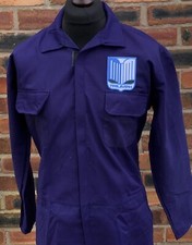 Retro Triumph Badged Zip Front Navy Polycotton Overalls Size L 42-45" Chest