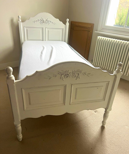 White wooden single bed frame - single,