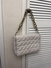 zara quilted padded cream spacious shoulder bag, gold chunky metal chain