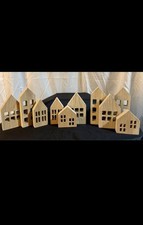 Set of 10 Wooden Houses Decor