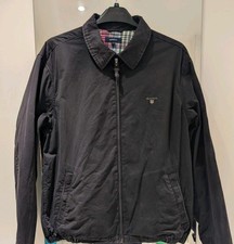 Gant Men’s Black Harrington Jacket The Windcheater Tartan Lining Size Large