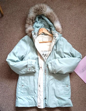 ❤️ M&S PER UNA UK 12 DUCK EGG PARKA FUR TRIM HOOD PADDED PUFFER COAT JACKET