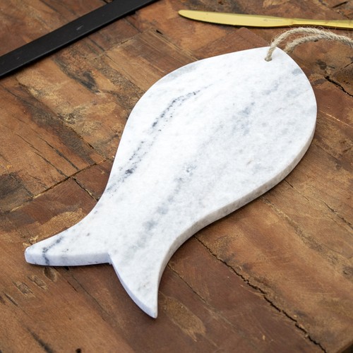 White marble fish serving - white,