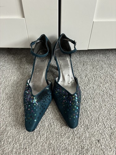 Blue sequin kitten heel shoes - heel,