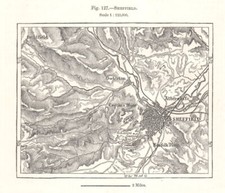 Sheffield environs. Yorkshire. Sketch map 1885 old antique plan chart