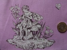 Michael Miller Flower Fairies toile  purple  piece approx 107 x 25cm 42" x 10"