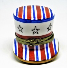 LIMOGES FRANCE BOX - UNCLE SAM'S FLAG HAT - STARS & STRIPES - EAGLE - JULY 4TH