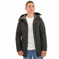 M&S Mens Mac Raincoat Cotton Blend Hooded Black Coat Jacket Stormwear Zip