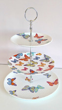Laura Ashley  Cake Stand 3 Tier Bone China Butterflies Butterfly "All A Flutter"