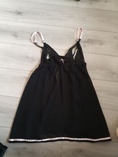 Vintage Ann Summers Pippa Peephole Black & Pink Babydoll Top Size Large 16-18 