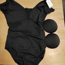 Bezioner Ballet Leotard for Girls | Puff Sleeve | Black | Dance - XL 160-165cm