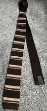 Mens St Michael 100% Wool Brown Striped Textured Flat Square End Tie UK Made