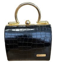 Bulaggi Top Handle Bag Black  Moc Croc Gold details and furniture  Small Shiny
