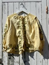 Innika Choo Linen Vishyvanka Embroidered Blouse Butter Yellow Smocked