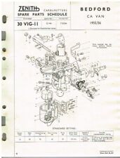 BEDFORD CA VAN MINI BUS '55-56 ZENITH 30 VIG-11 CARB SERVICE BULLETIN/PARTS LIST
