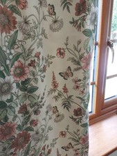 Full Length Pencil Pleat Curtains Cream Green Olive Floral Butterflies 152x222
