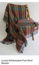 Luxury Windowpane 100% Pure Wool Blanket/throw 60x70 inch excluding fringe.