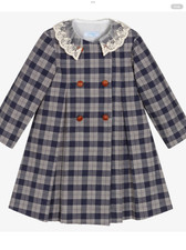 FOQUE GIRLS BLUE & BEIGE CHECK DRESS - age 7 years rrp £ 74