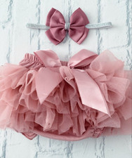 Luxury Girls Baby Dusky Pink Frilly Tutu Knickers Cake Smash Frills Front & Back