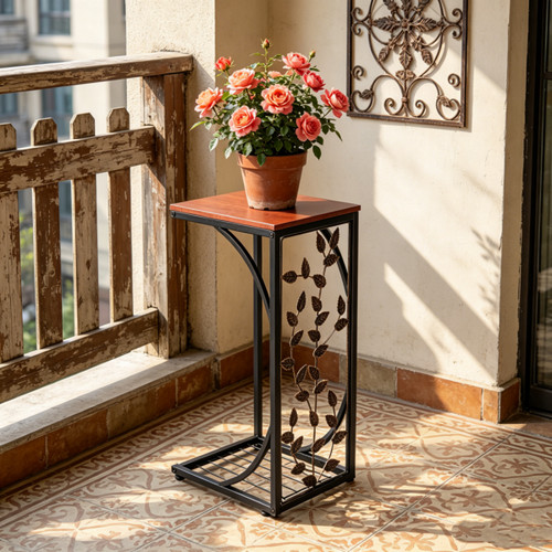 Leaf pattern side table - leaf, brown