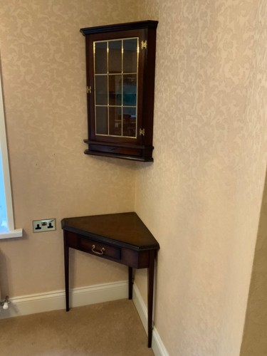 Mahogany corner cupboard with - mahogany,