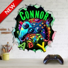PERSONALISED 3D CRACKED WALL EFFECT GAMER ROOM WALL ART STICKER
