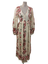 Per Una Women's Maxi Dress Pink Ivory Mix Floral Empire Waist Button V-Neck New